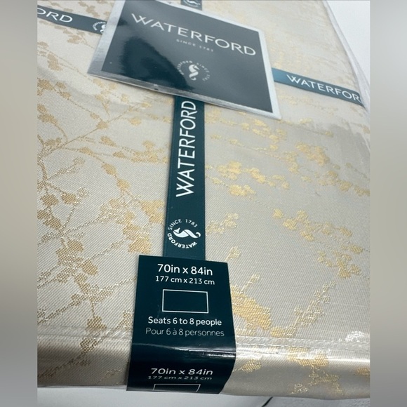 WATERFORD 70 X 84” Tablecloth Nappe Frosted Branches Ivory NEW - Picture 4 of 5